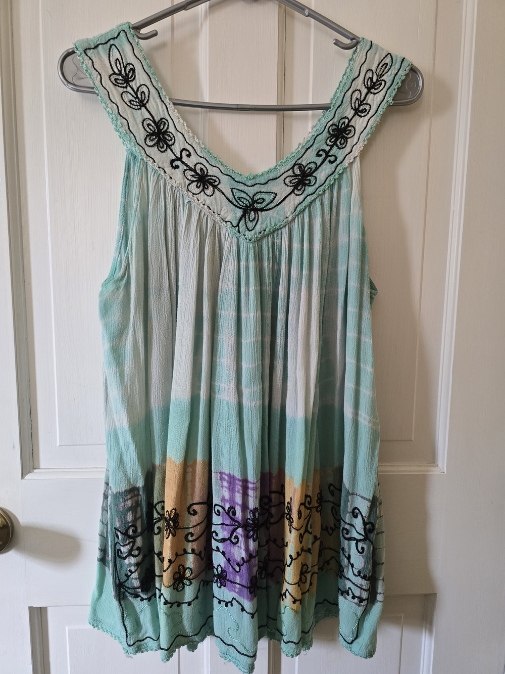 Just Cruising Mint Tie Dye Embroidered Boho Tank Top
